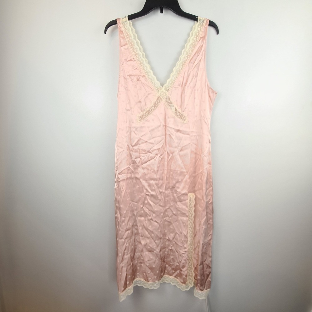 Rumored Pink Heart Lose My Mind Jacquard Lace Trim Midi Slip Dress M Y2K Silky